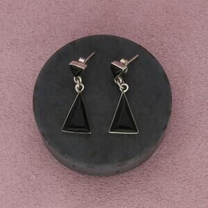 ⚡️reserved⚡️ taxco mexico sterling silver onyx triangle dangle post earrings